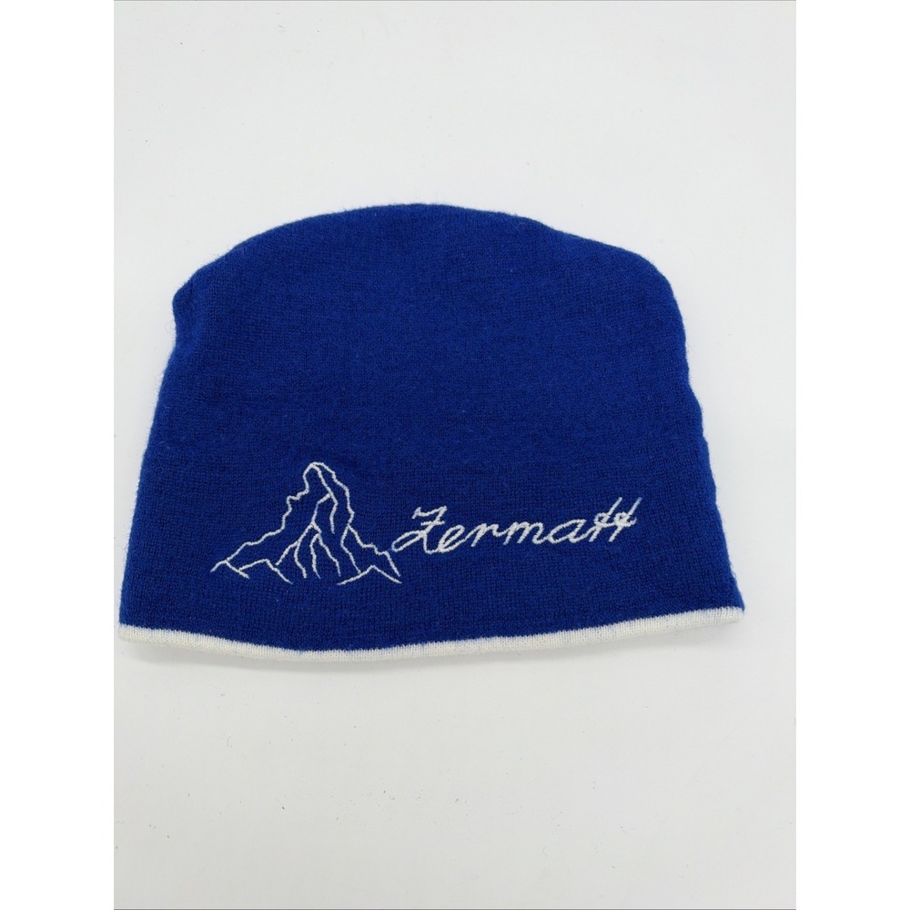 BÄFTX Zermatt Switzerland Beanie Hat 85% Wool Matterhorn Ski Cap Blue Vintage